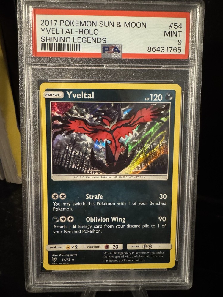 PSA 9 MINT Holo Foil Yveltal #54/73 Shining Legends Pokemon Card