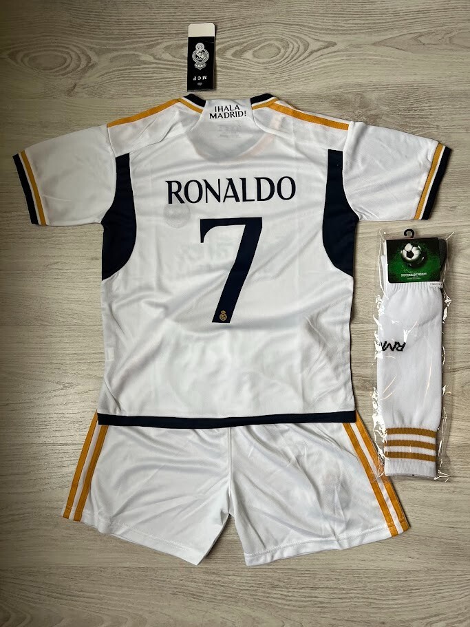 Ronaldo Kids No 10 Real Madrid Jersey 2023/24 Shirt Shorts & Socks for Boys/Girl
