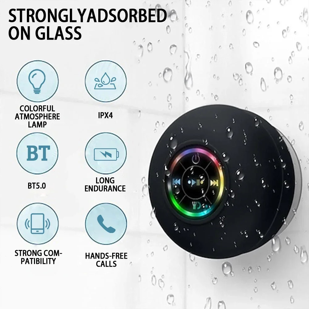 Waterproof Mini Bluetooth Shower Speaker with Mic for Pool Beach Car Travel