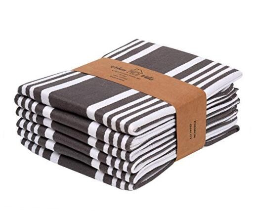 Kitchen Towels 100% Cotton Pack of 6, Dove Grey/White Kitchen Towels - 6 Pack