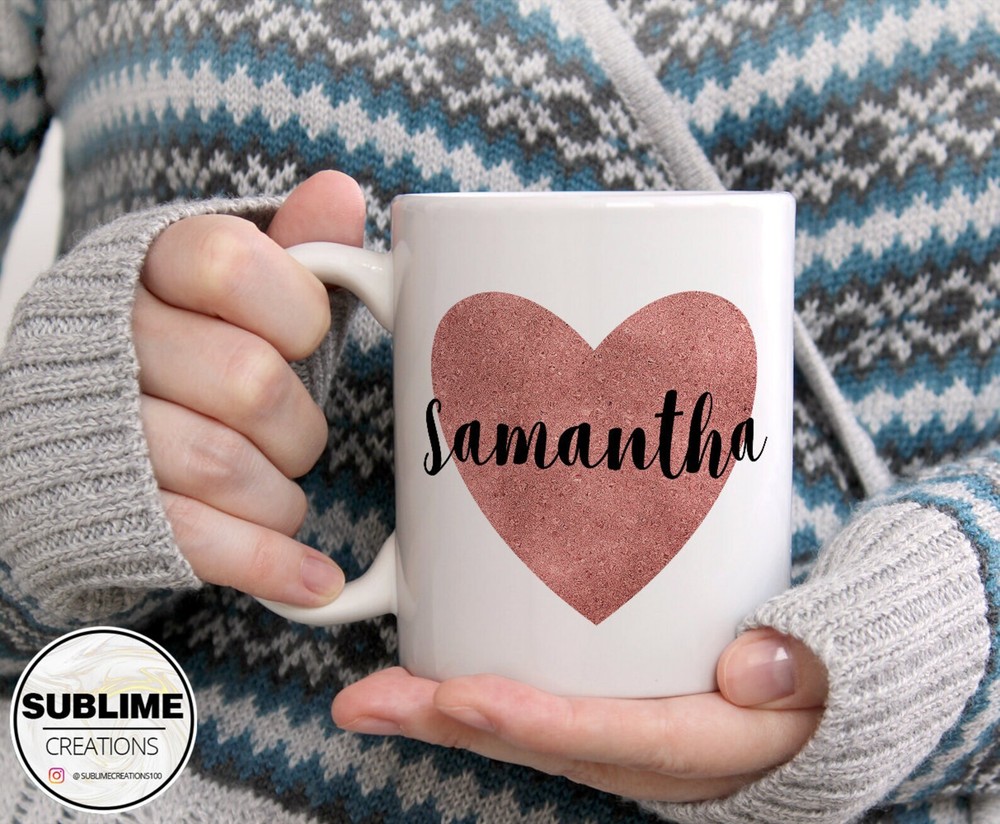Personalised Name Pink Love Heart Mug Custom Name Coffee Tea Cup Gift For Her