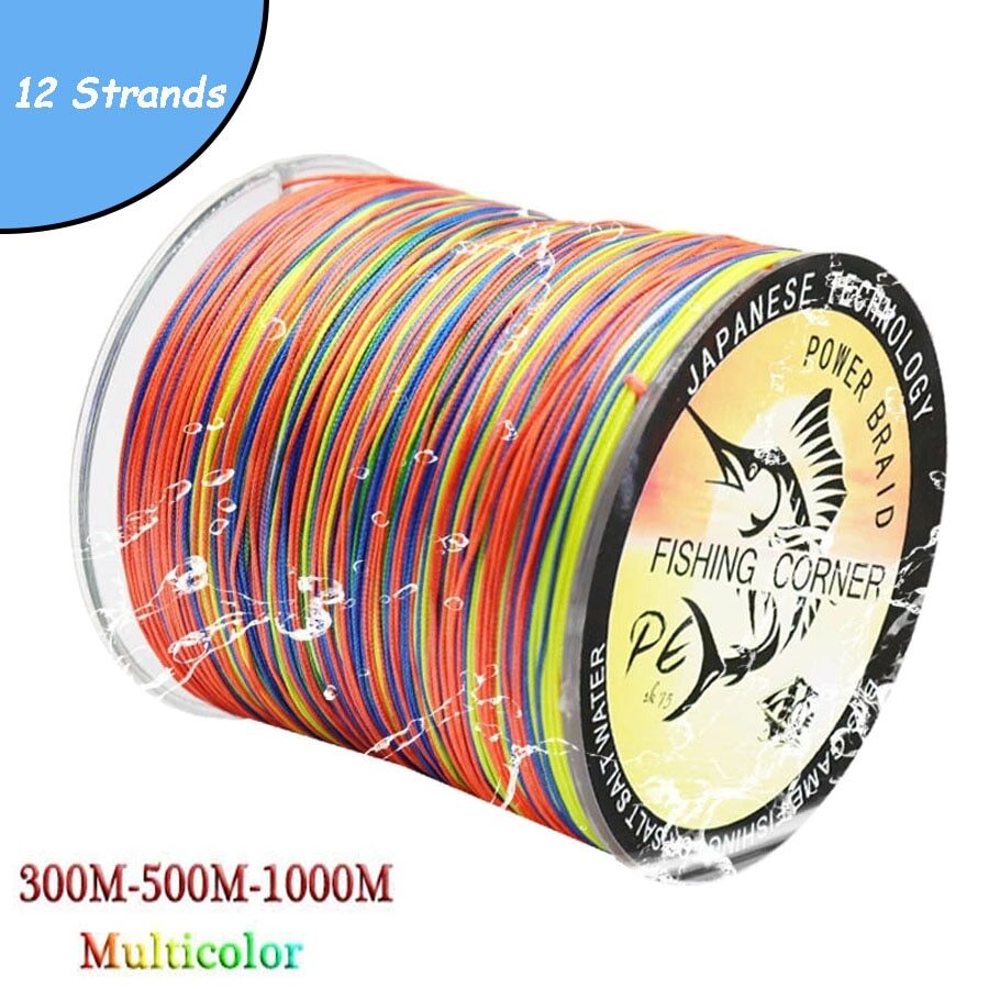 12 Strands Braided Fishing Line PE Multifilament Multicolor Line Super Strong