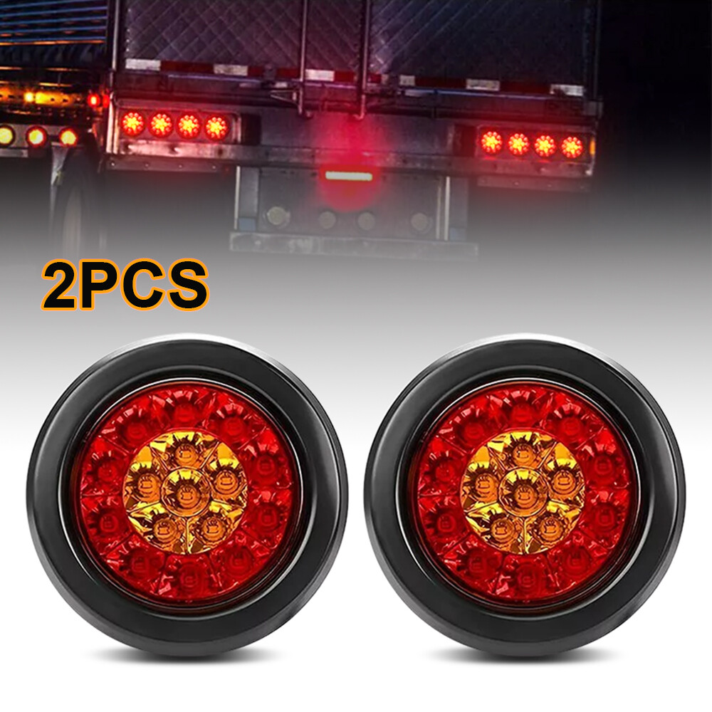2x 4in Red/Amber Round LED Trailer Brake Stop Turn Signal Tail Lights