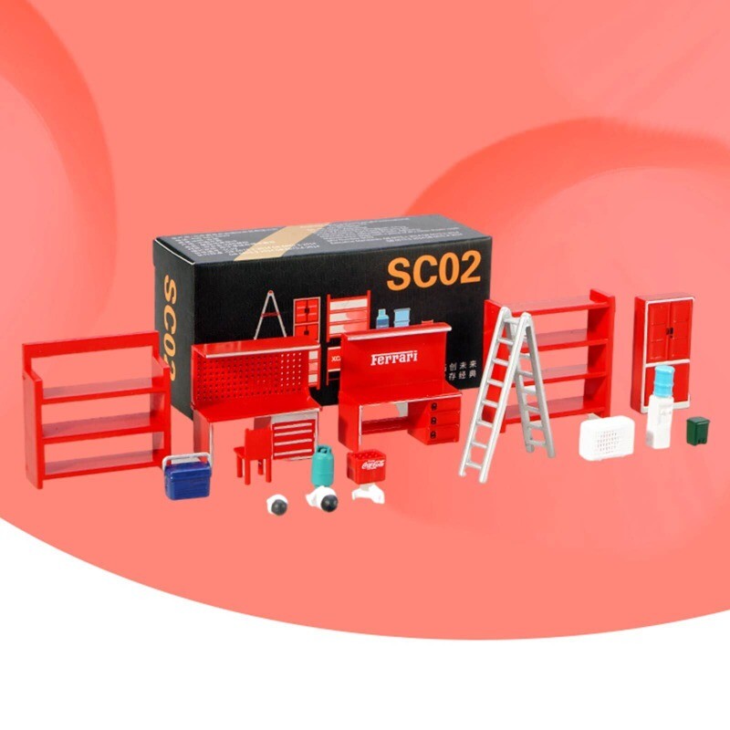 1/64 Diorama Model Car Garage Maintenance Tools Display Scenery Model Set Toy US