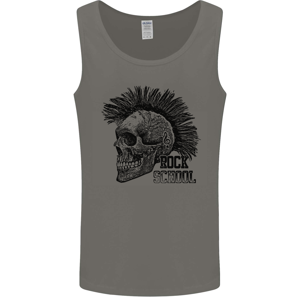 Rock n Roll Music School Skull Guitar Mens Vest Tank Top