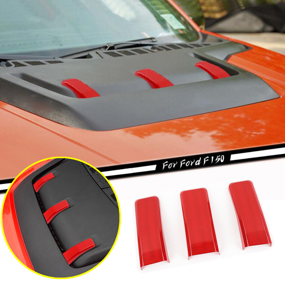 2021-2023 Ford F150 Raptor Red ABS Hood Vent Cover Trim 3-Piece Set