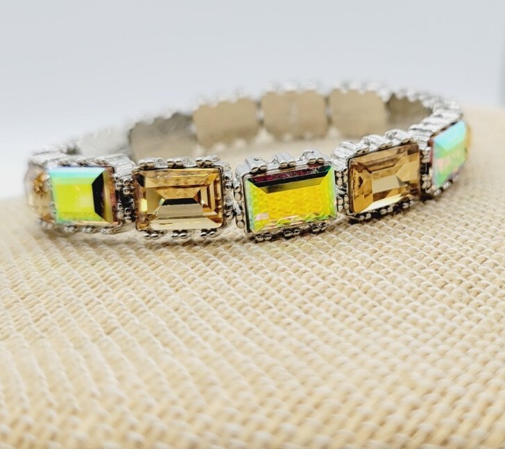 KIRKS FOLLY Icy Stretch Bracelet Silver tone AB aurora borealis Crystals