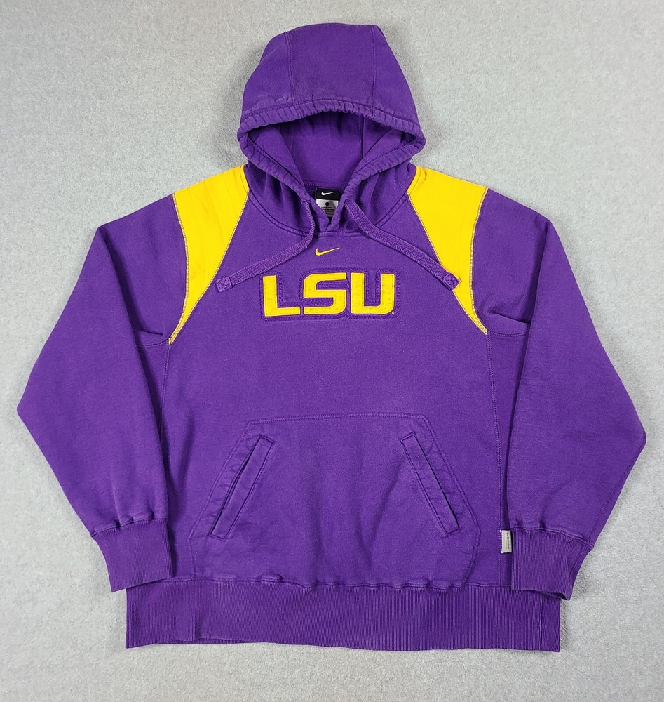 Nike LSU Tigers Center Swoosh Hoodie for Men Size L NCAA Football Sweatshirt Fan Apparel