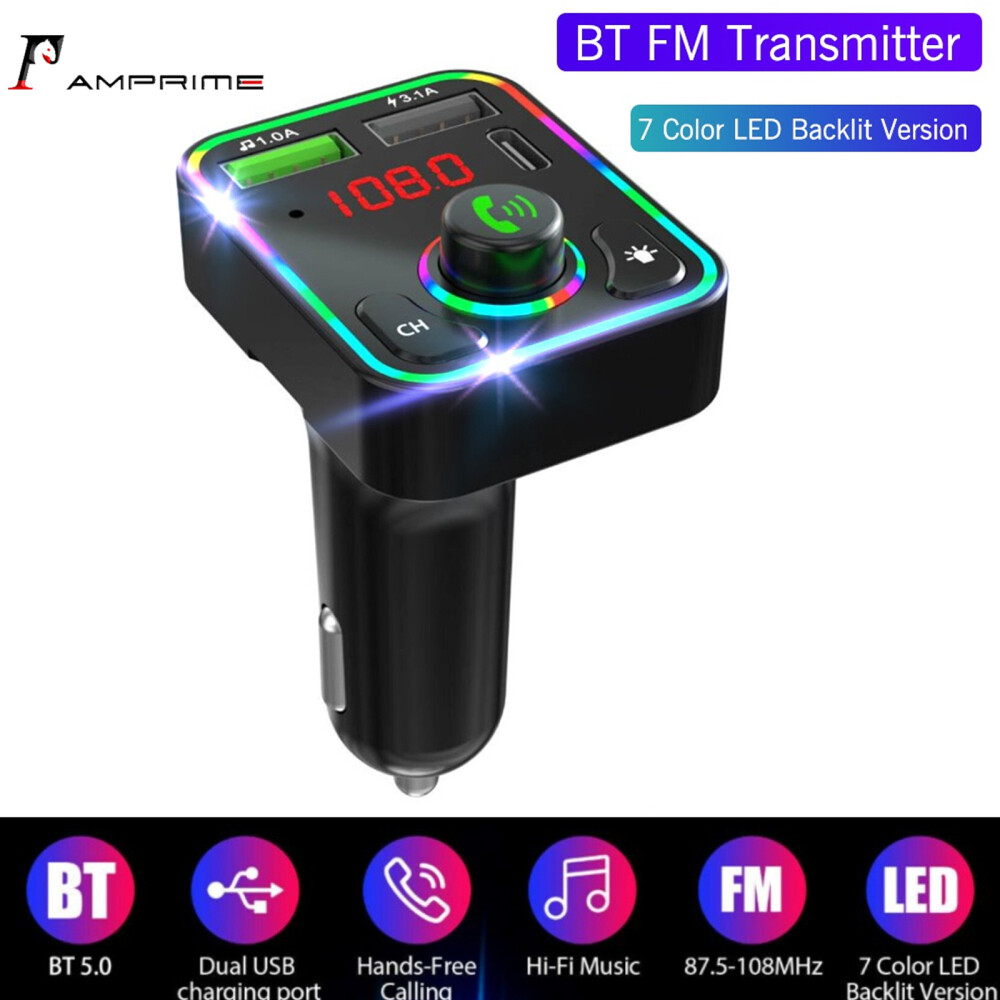Bluetooth 5.0 Car Wireless FM Transmitter Adapter 2USB PD Charger AUX Hands-Free