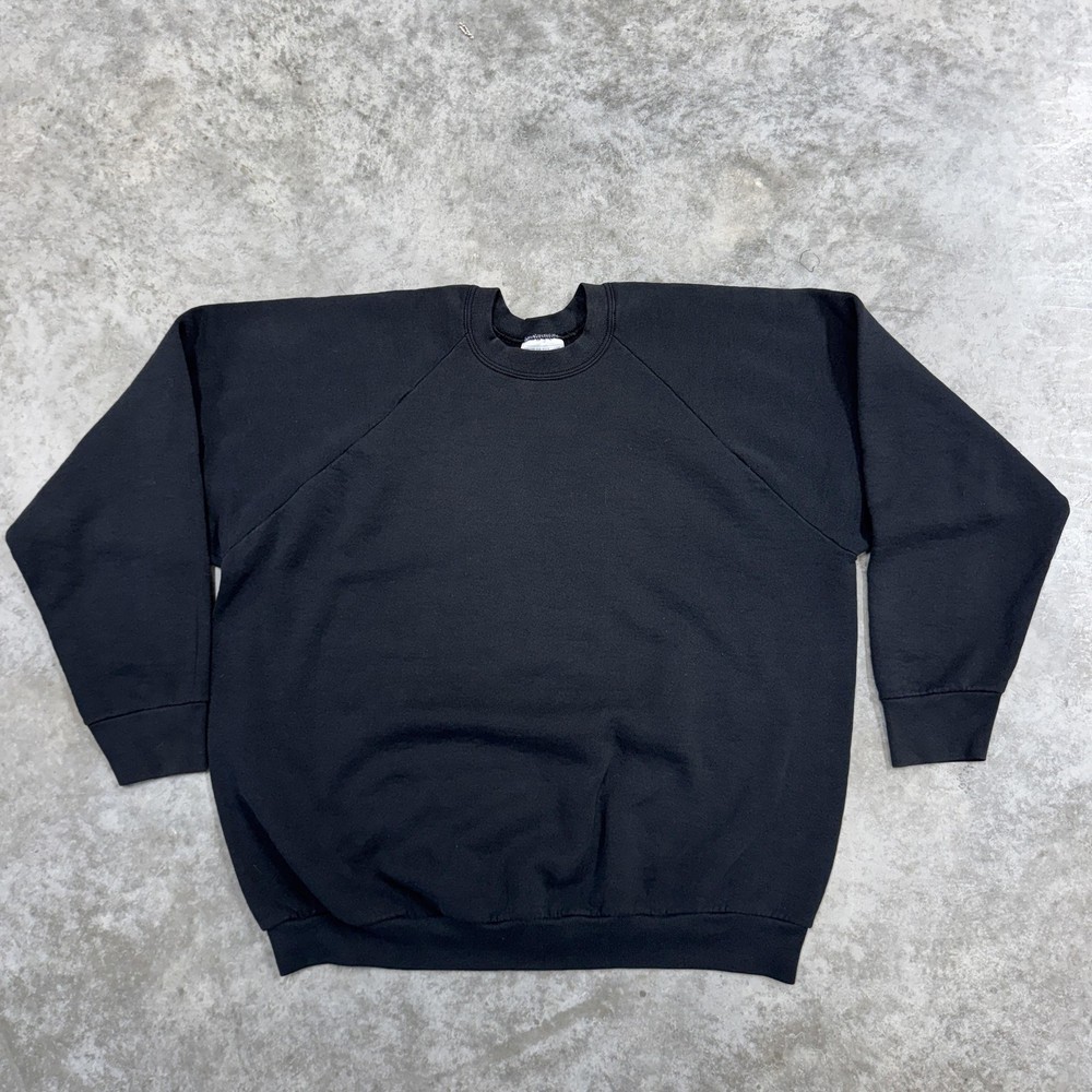Fruit of the Loom Sweatshirt Mens 2XL Black Crewneck Raglan Pullover Fleece