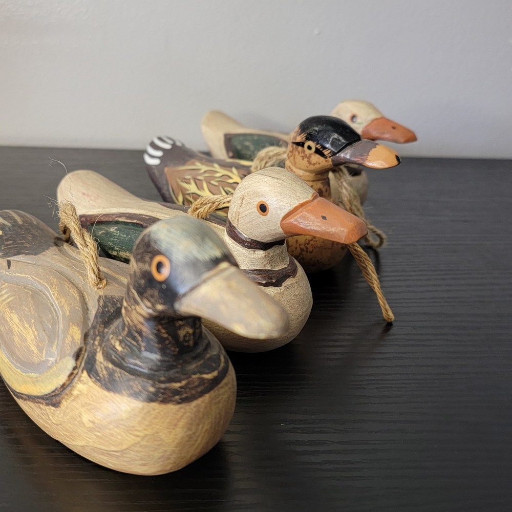 Set of 4 Wooden Mallard Christmas Ornaments Decor