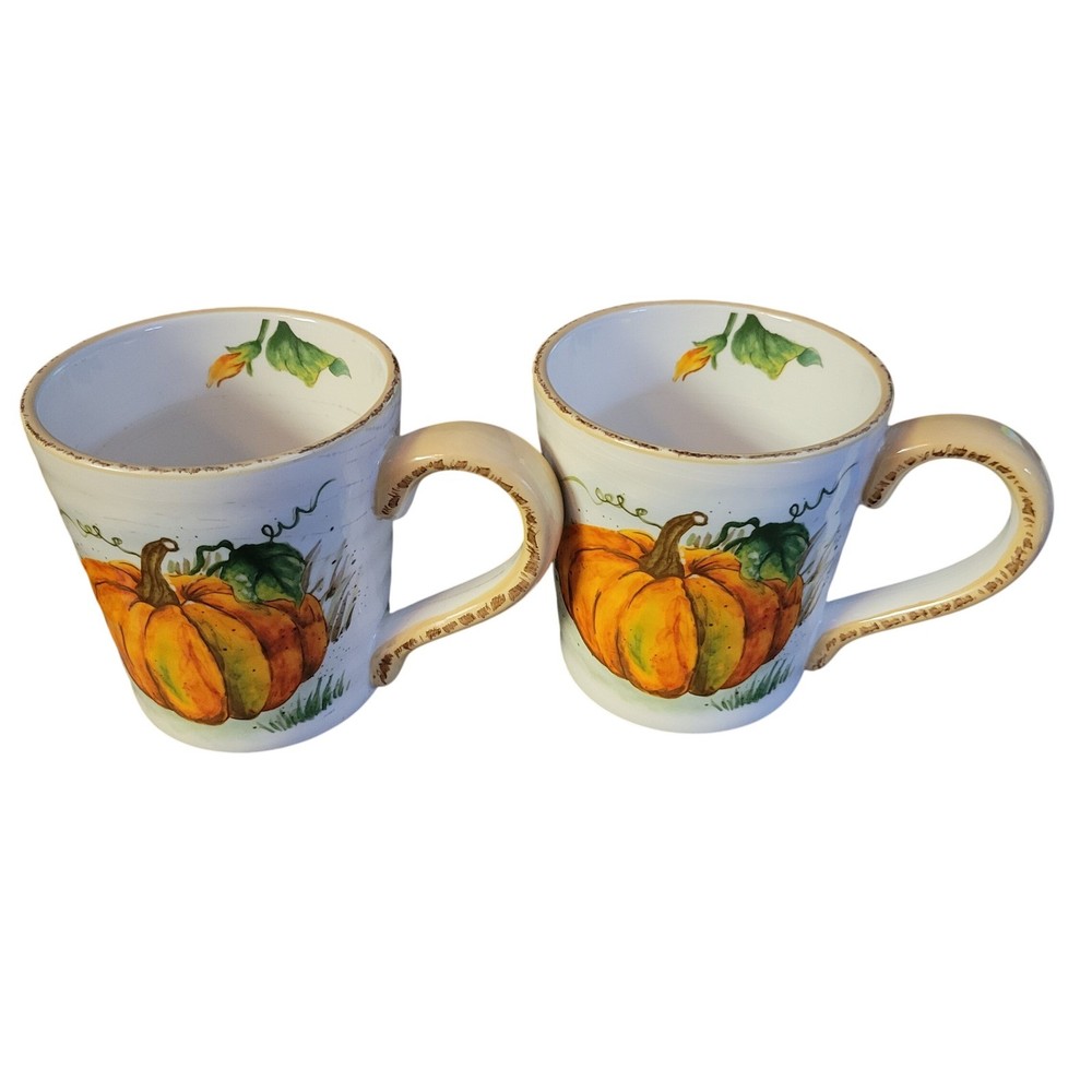 Maxcera Pumpkin Coffee large Mugs Set of 2 Handcrafted Fall Harvest Ceramic