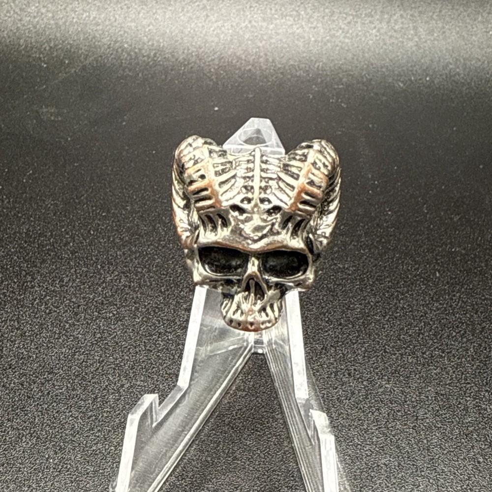 Heavy Goat Skull Ring With Horns Stainless Steel
