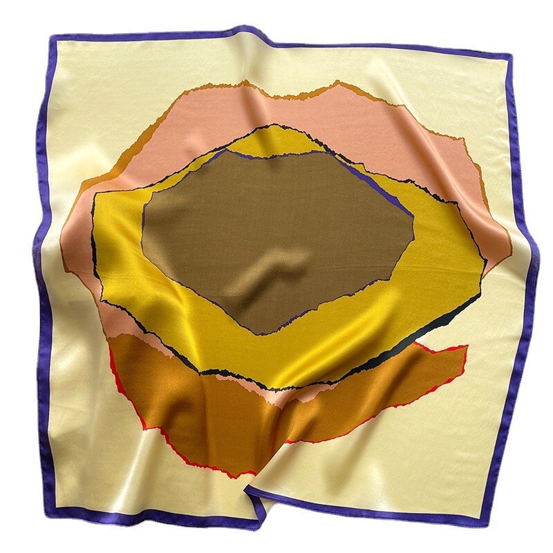 100% Silk Square Scarf Bandana Yellow Scrawl Kerchief Neck Wrap Hairband 65x65cm