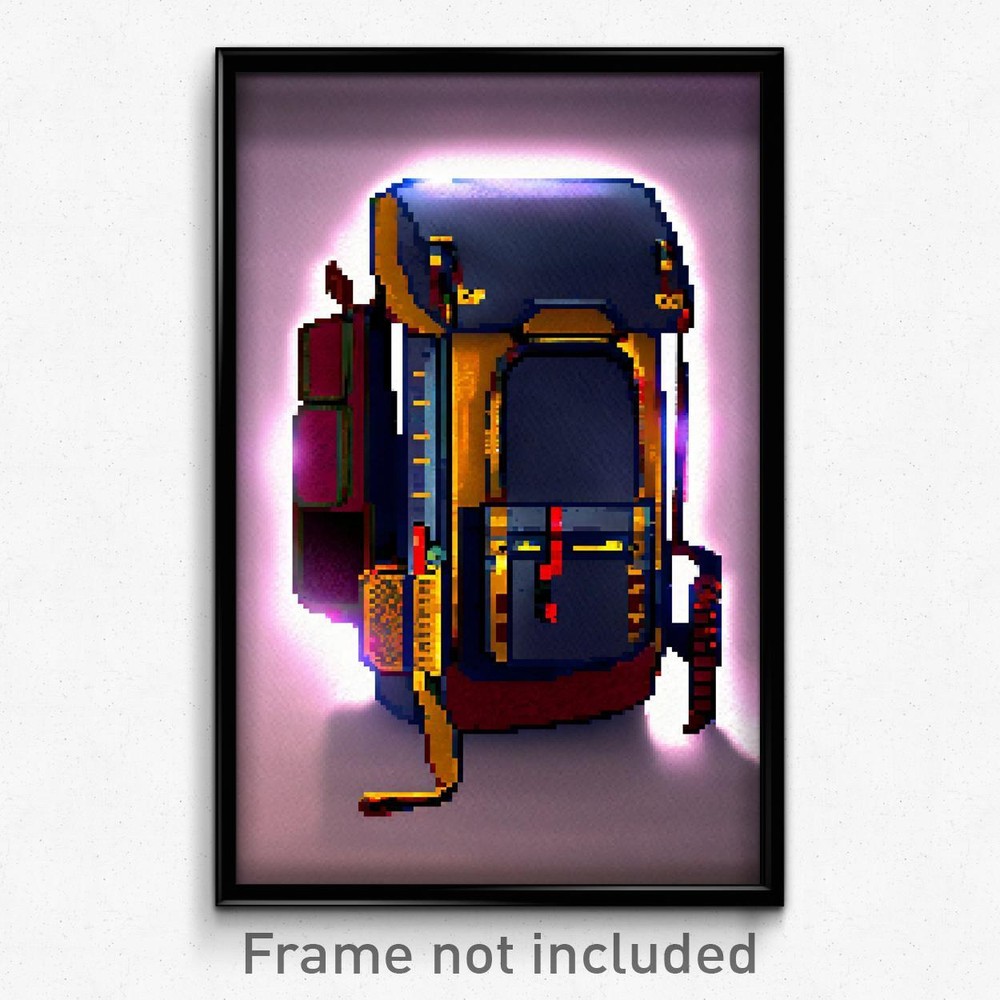Pixel Art Poster - Antique Backpack (8 Bit Psychedelic Trippy Video Game Print)
