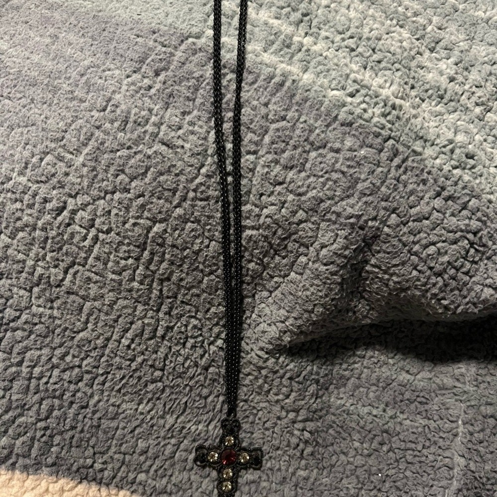 Black Cross Necklace Double Chain Gothic Style 16” Chain 2.5” Pendant