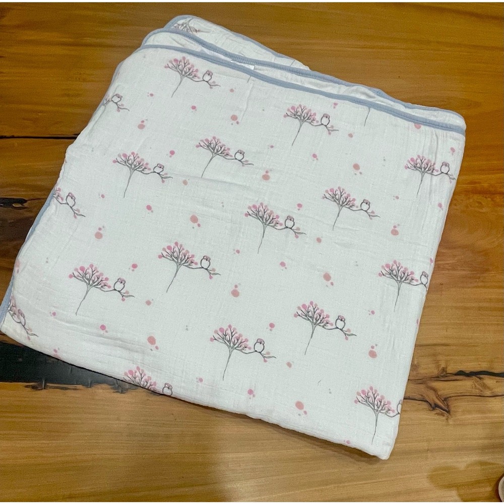 Aiden &  Anias Pink Owl White Muslin Dream Blanket