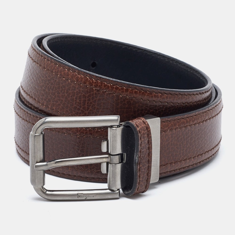 Salvatore Ferragamo Brown Leather Adjustable Reversible Belt