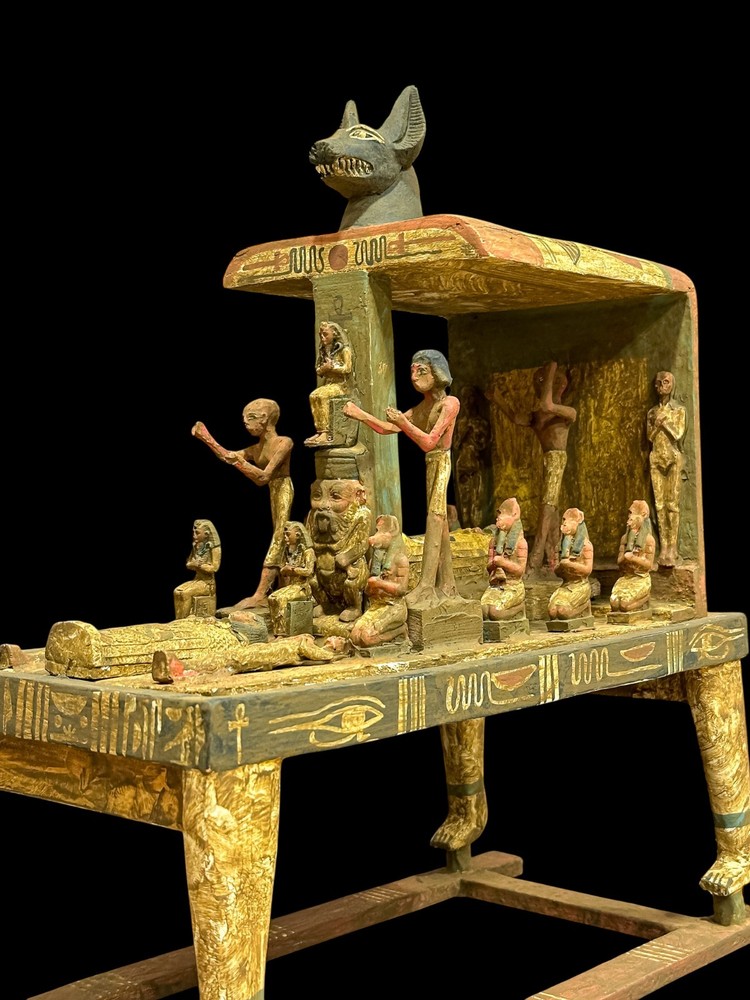 Funeral Boat of God Anubis, Egyptian Museum Ship Statue: Royal Memorial Art