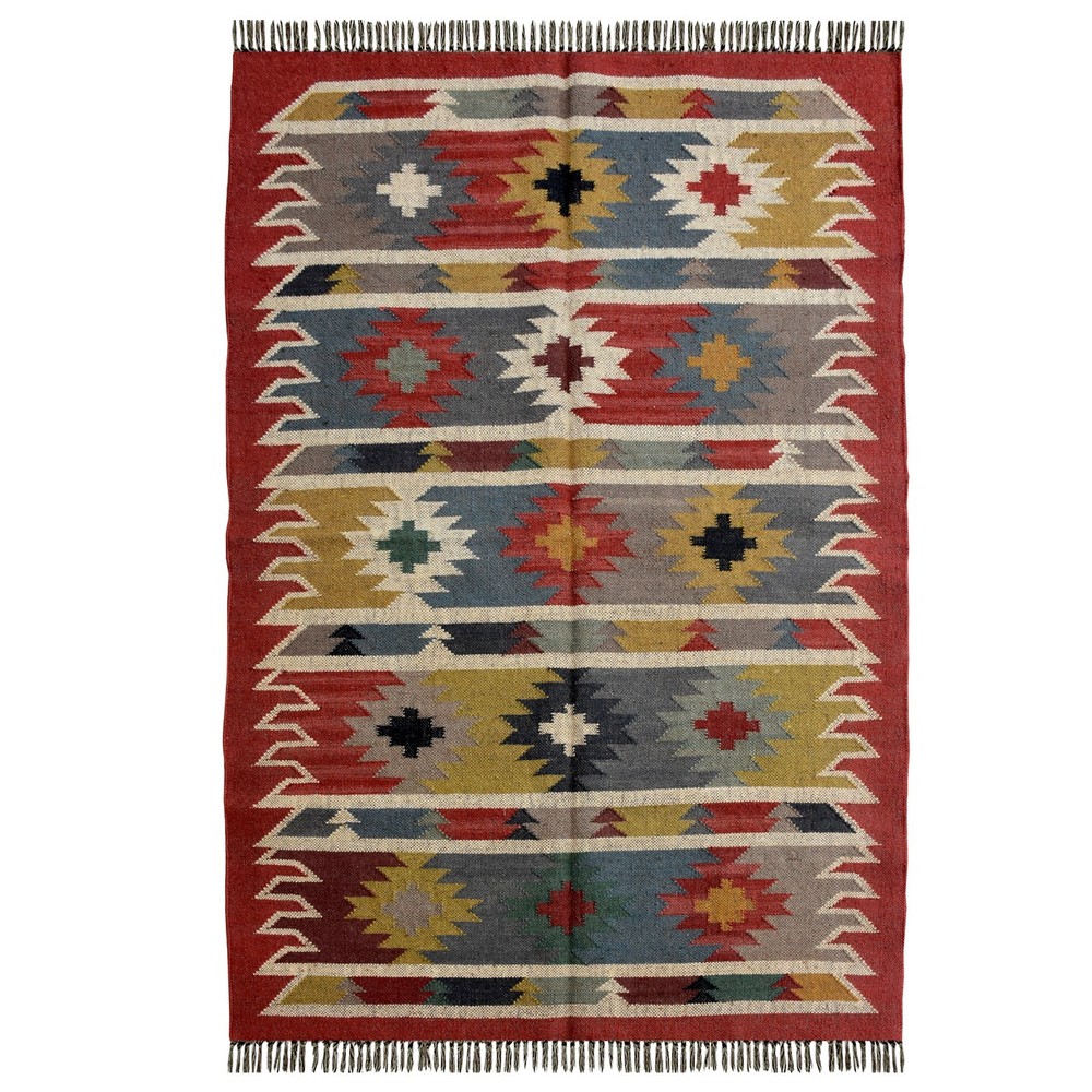 Elegant Wool Jute Kilim Rug Carpet 4x6 ft Flatweave Bedroom