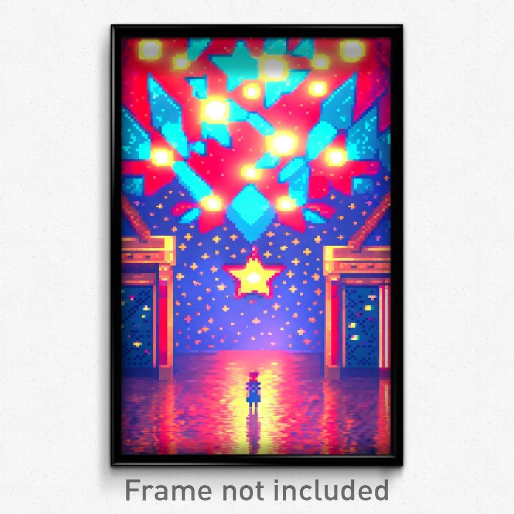 Pixel Art Poster - Starry County (8 Bit Psychedelic Trippy Video Game Print)