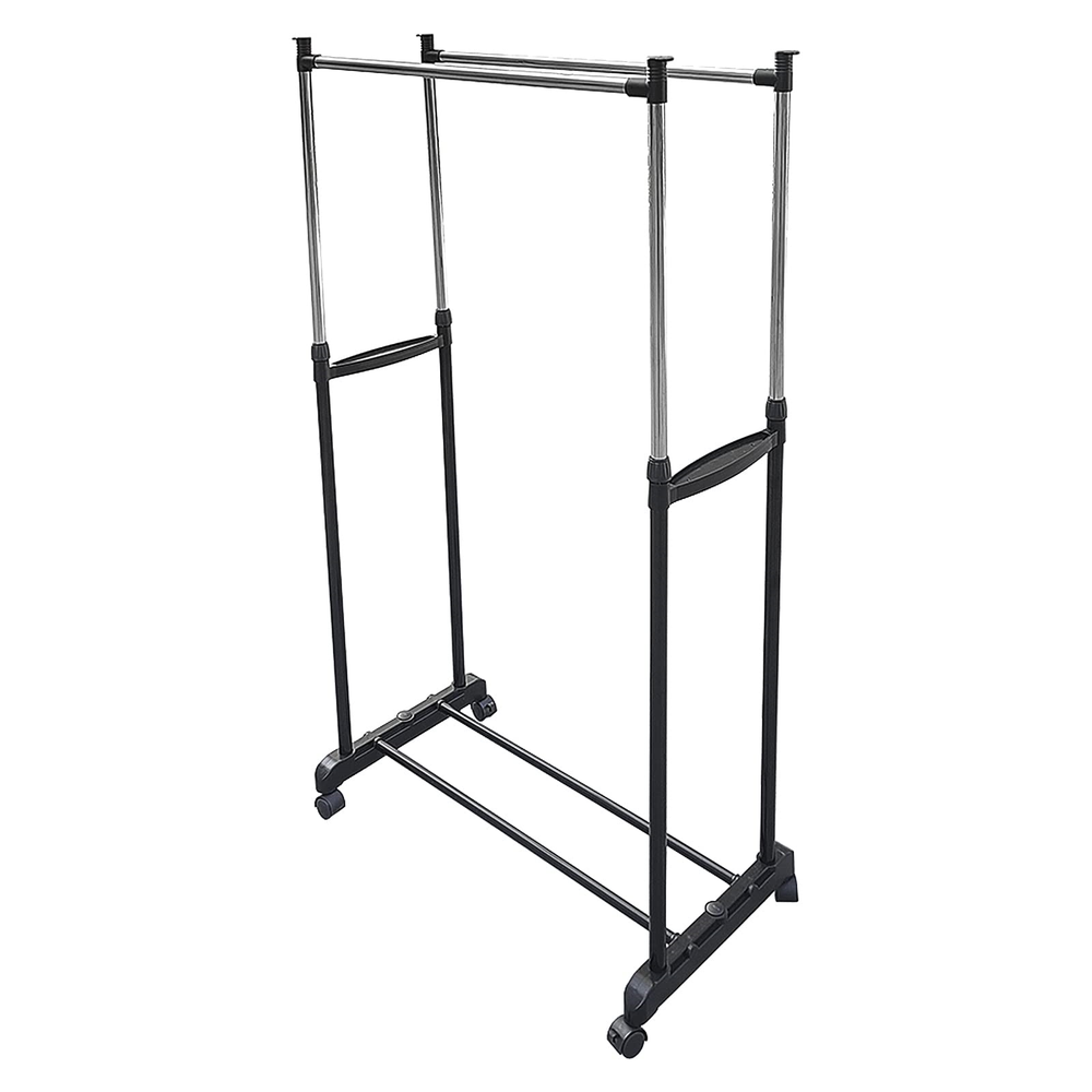 Double Rod Rolling Garment Rack with Lockable Wheels for Easy Mobility-image