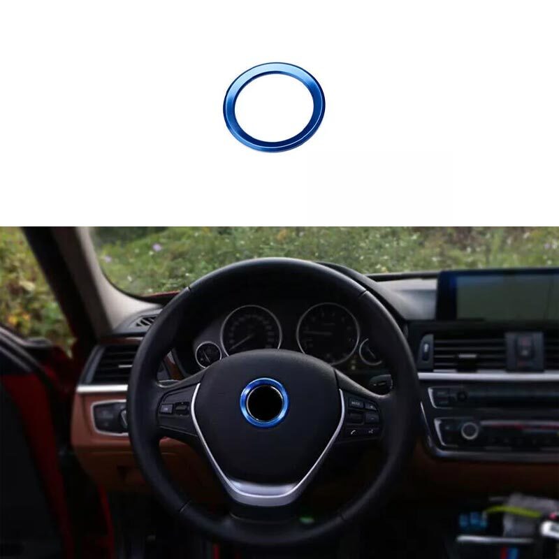 Blue Aluminum Panel Car Steering Wheel Horn Ring Cover 18-2022 For BMW 5 Series