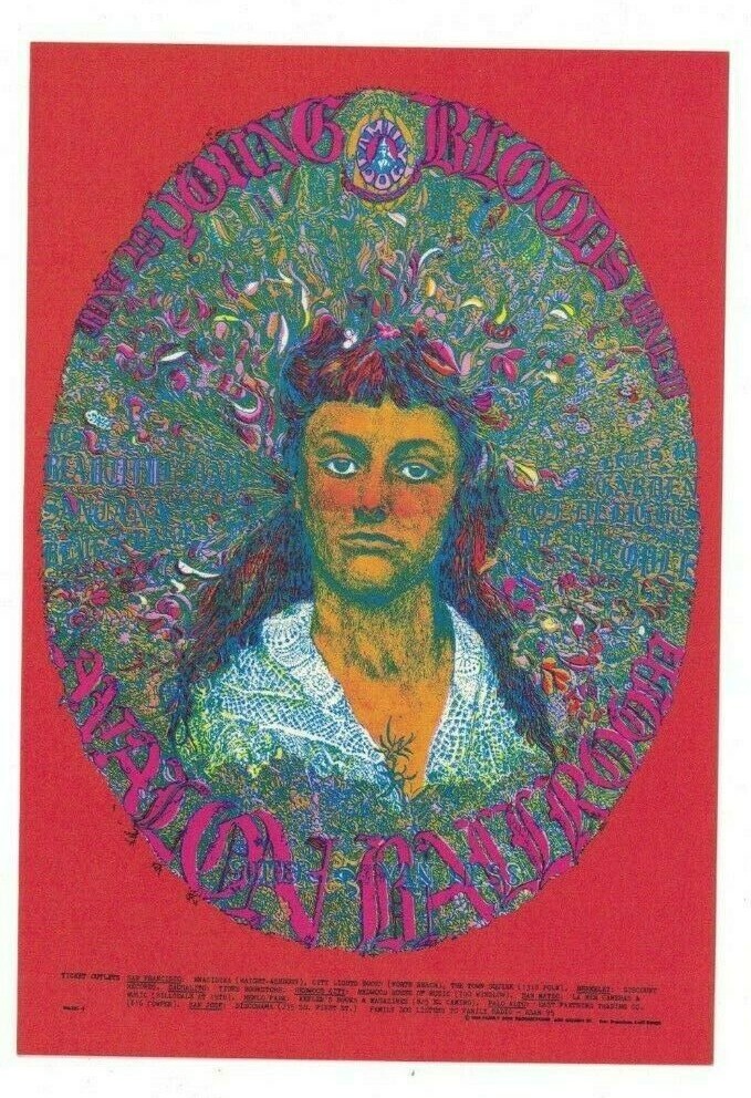 YOUNG BLOODS SANTANA 1968 AVALON BALLROOM BILL FAMILY DOG POSTCARD FD-125 NM B-1