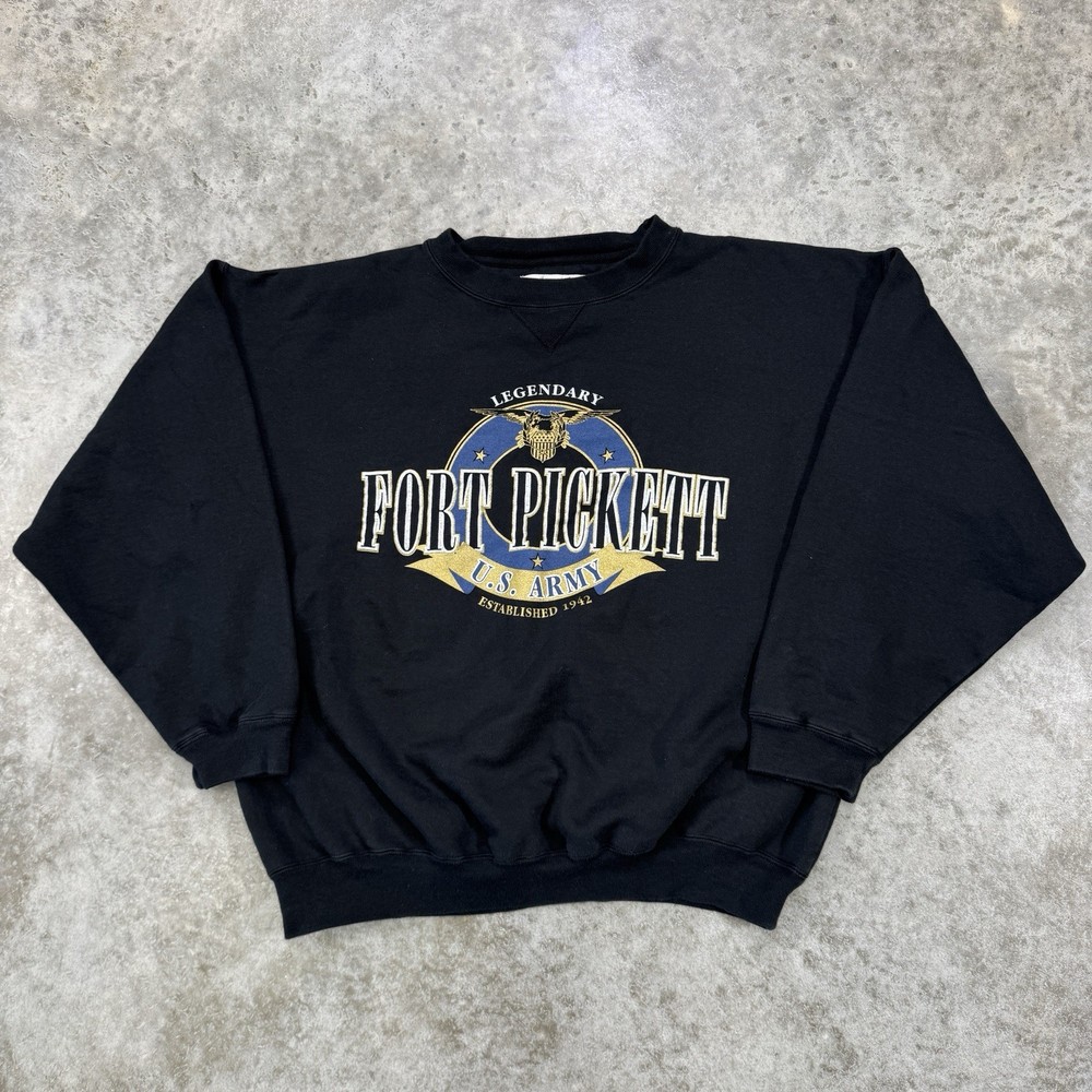 Vintage US Army sweatshirt adult Large Fort Pickett black crewneck military 90s