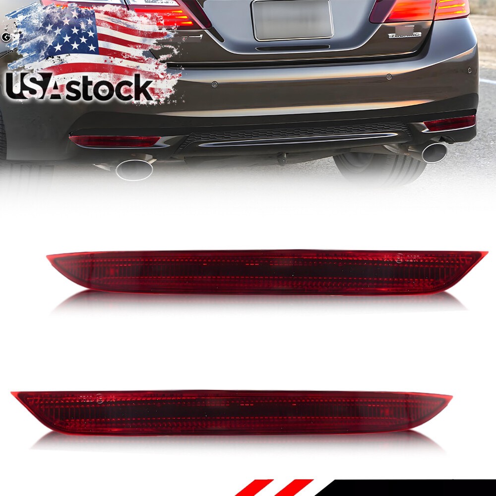 2X Red Lens Rear Bumper Tail Reflector Light Kit Compatible with 2016-2017 Honda Accord Models