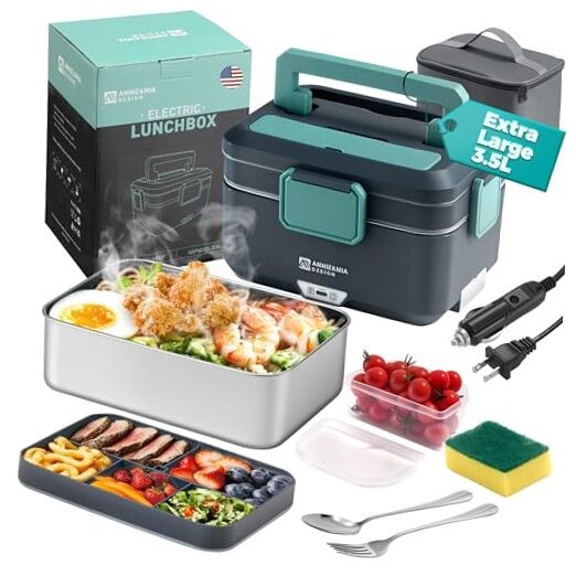 90W Electric Lunch Box for Adults with 3.5L 2-Layer Portable Food Warmer and Dual Heating