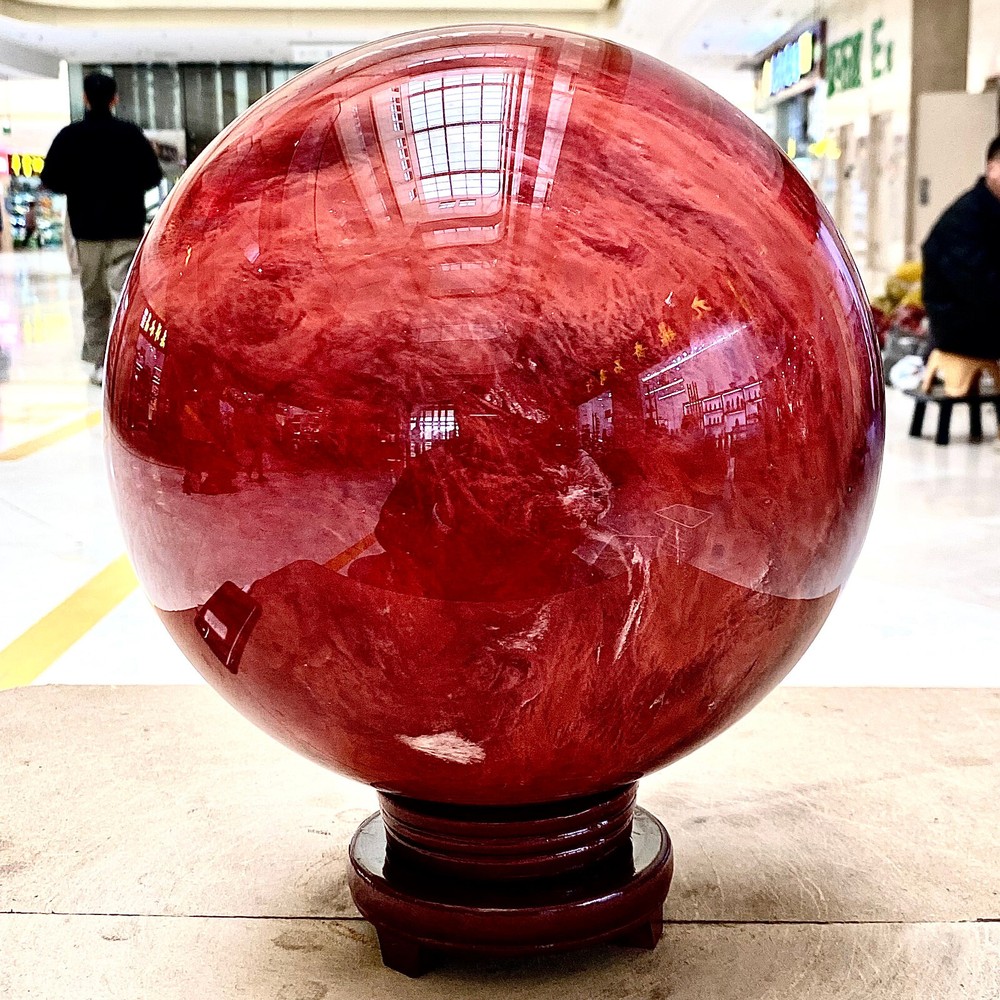 42.9LB Red Melting Stone Quartz Crystal Sphere Ball for Healing Reiki and Home Décor