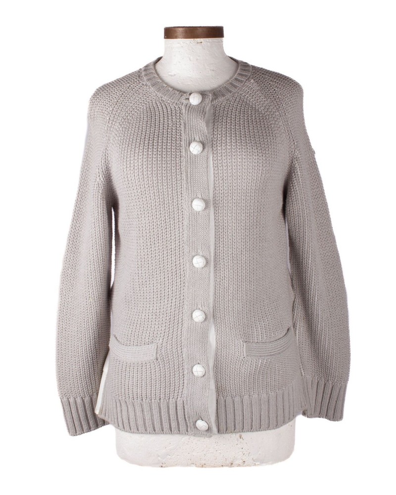 Sacai Gray White Cotton Blend Back Panel Tail Design Sweater Cardigan Size 3
