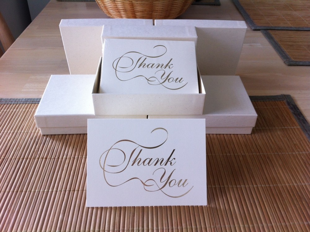 50 METALLIC GOLD IMPRINTED “THANK YOU” NOTE CARDS W/ MATCHING ENVELOPES - 2 BOX