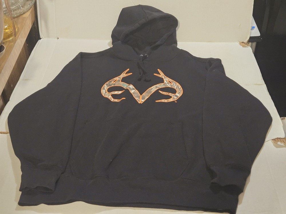 Realtree Deer Black Camo Hooded Hoodie Sweatshirt Size 2XL XXL
