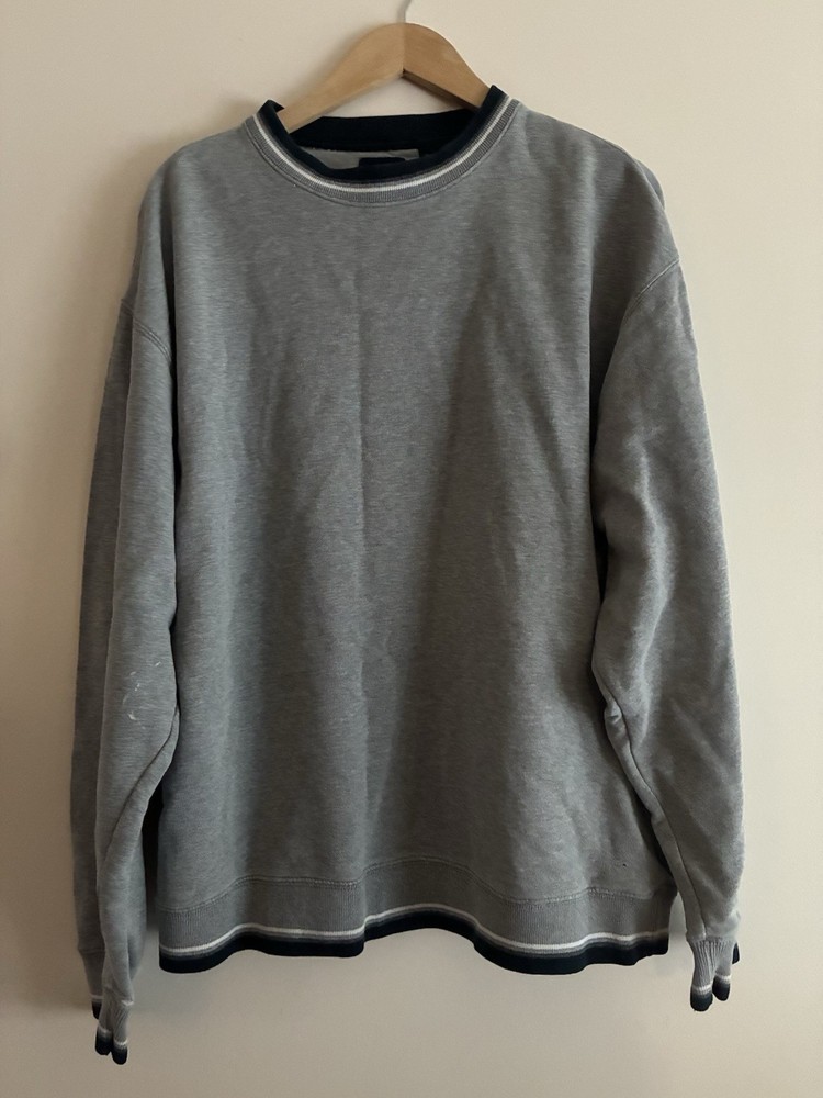 Gap Mens Striped Rib-Knit Trim 100% Cotton Long Sleeve Sweatshirt Heather Gray L