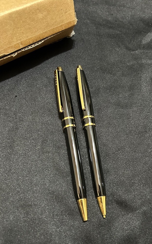Cross Noir Et Or Ballpoint Pen & Pencil Set Original Box Packaging Black & Gold