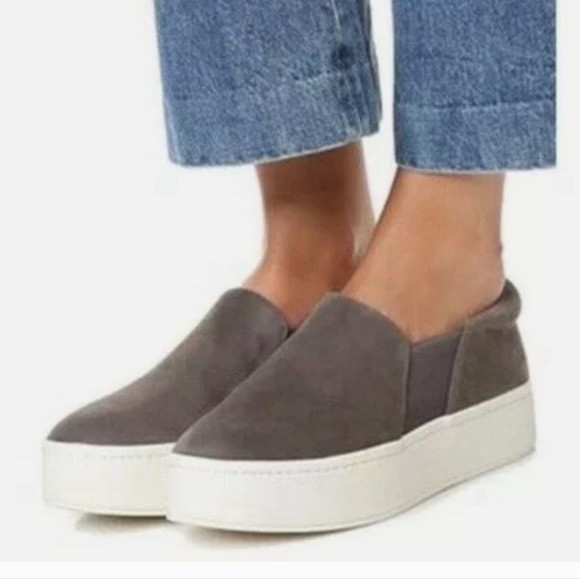 Vince Warren Suede Platform Slip On Sneaker Women 6 Gray