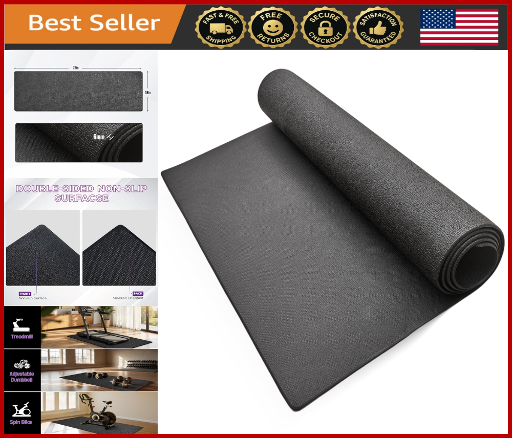 36x78 Inch Non-Slip Exercise Mat - 1/4 Thick Durable Noise Reducing Workout Floor Mat