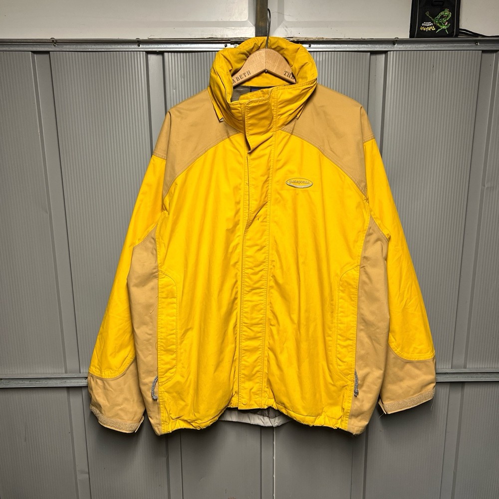 Vintage Patagonia Men's Yellow Hooded Full-Zip Jacket Size L