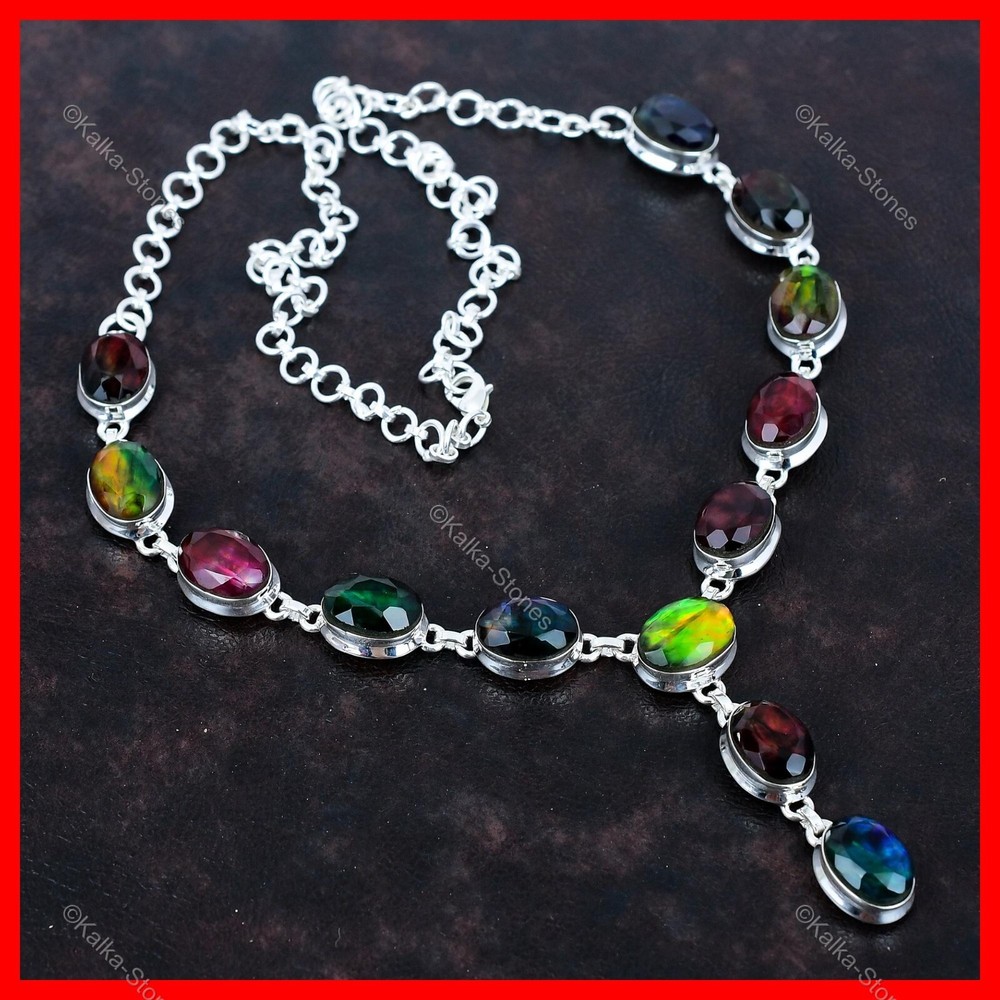Mothers day Deal 925 Sterling Silver Ammolite Gemstone New Chain Ethnic Necklace-image
