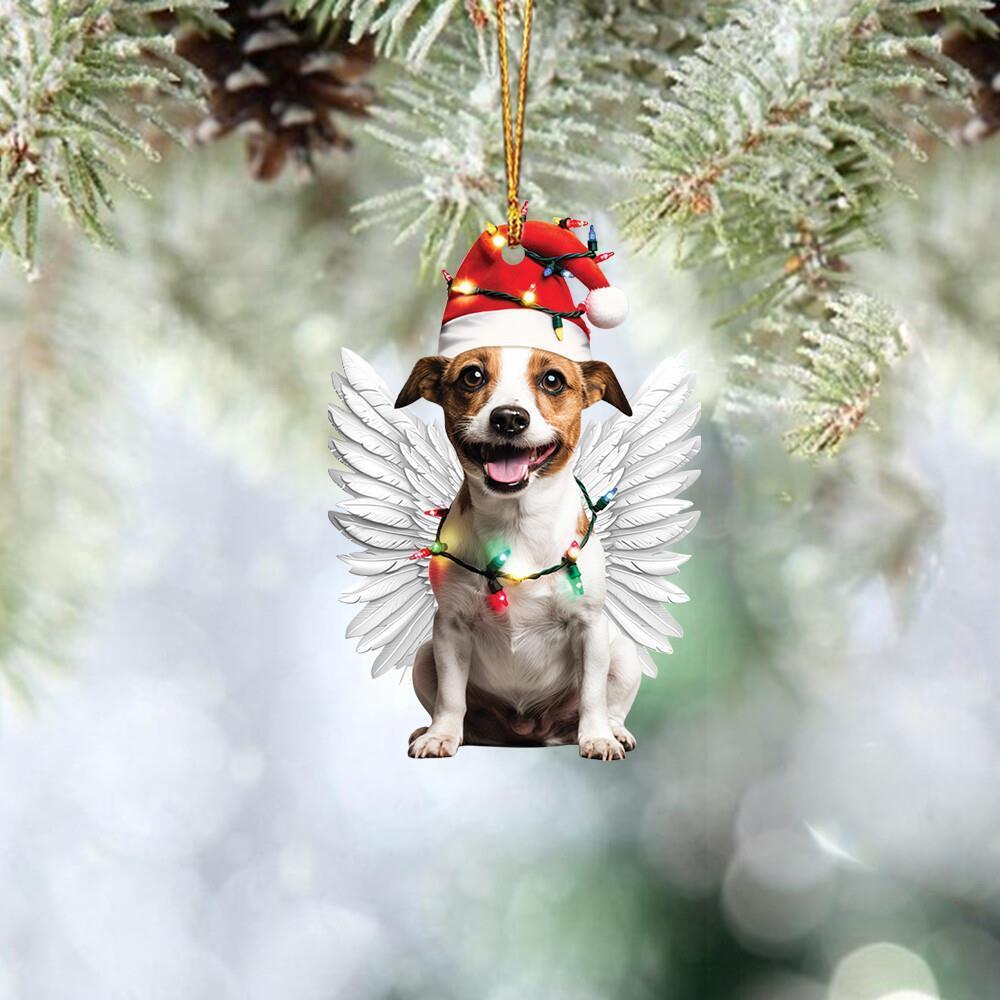 Russell Terrier Dog Angel Wings Ornament  Terrier Dog Car Ornament