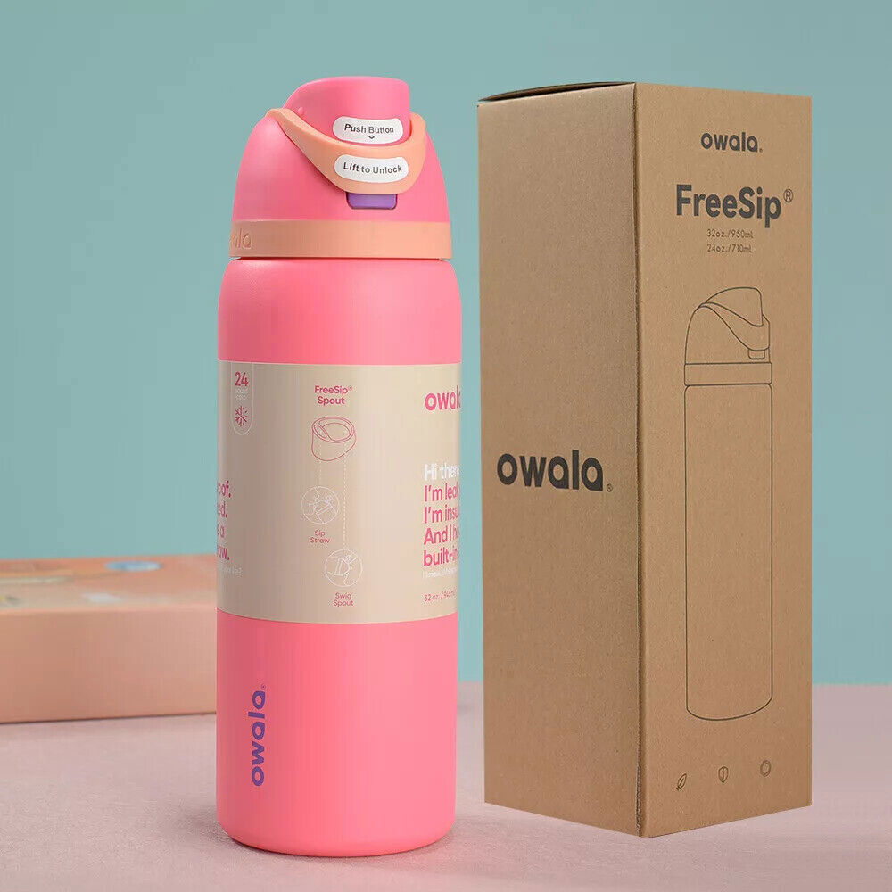 # Pink Owala FreeSip 32oz Stainless Steel Water Bottle-Portable Sports Mug *yyy*