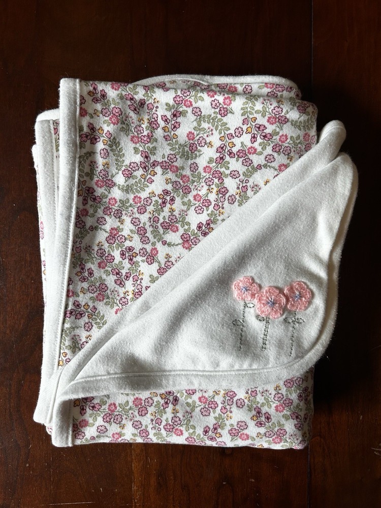 VTG Gymboree Pink & Cream Floral Baby Blanket Y2K RARE Cotton Embroidered Flower