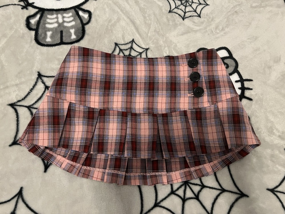 Red and Pink Plaid Mini Skirt by Guizio Women's Size xx Small