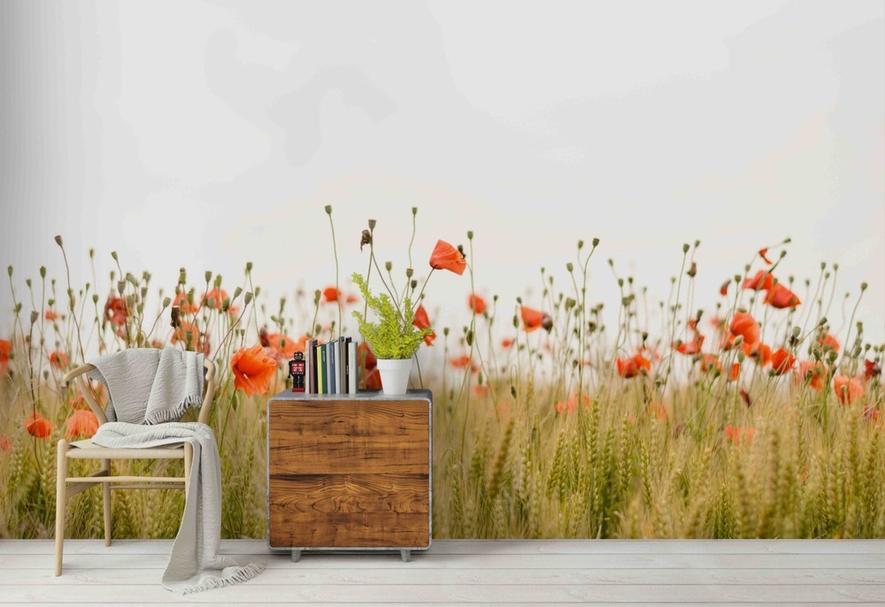 3D Poppy Flower Field Landscape Wall Murals Wallpaper Murals Wall Sticker