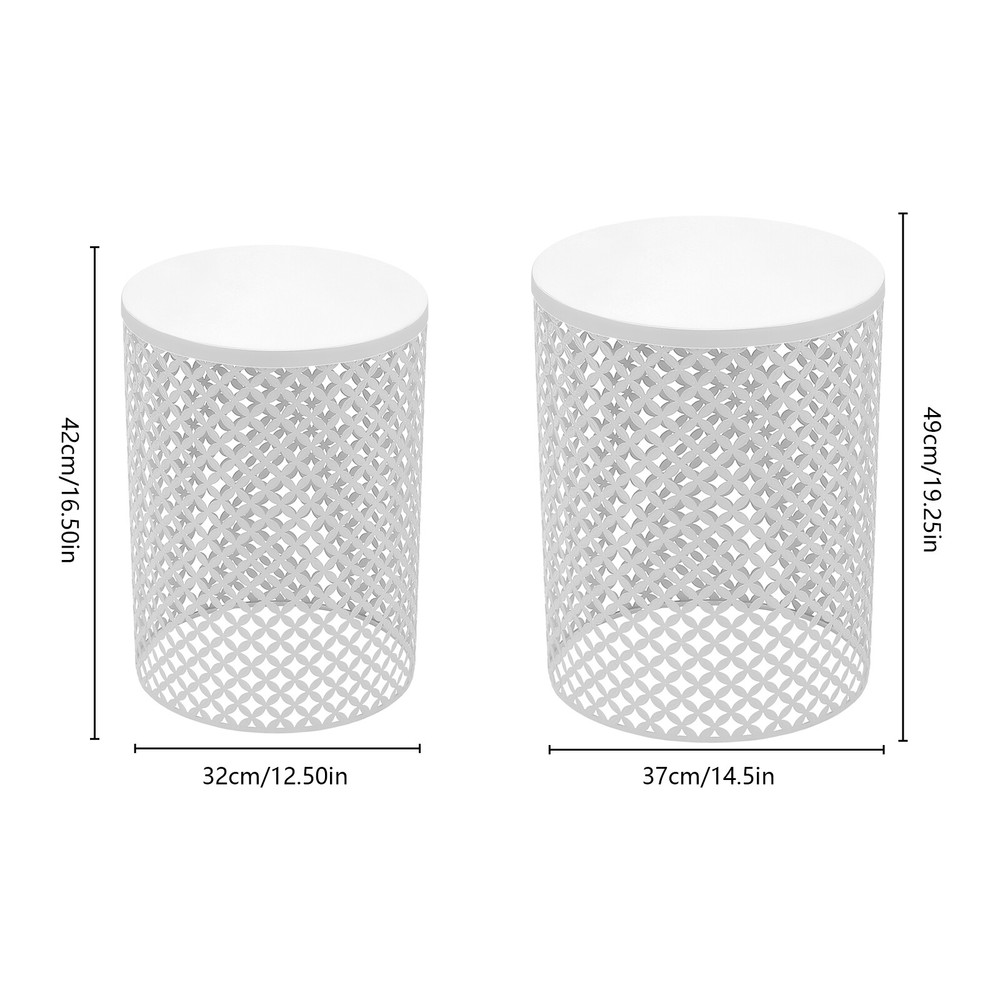 2PCS Modern Round Side Table with Metal Frame for Indoor Outdoor Decor  
