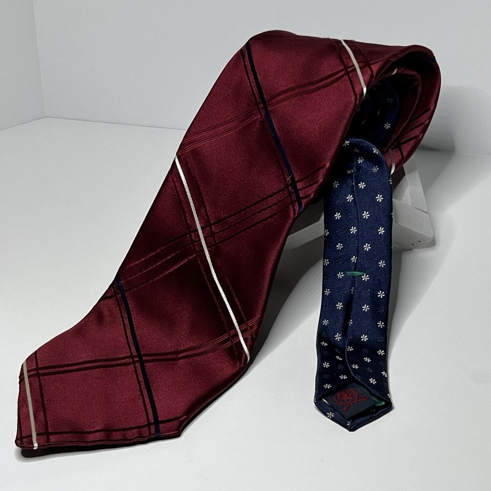 TOMMY HILFIGER Mens Red Plaid Tie 3.5 X 58 Slim Fit 2-Fabric Design