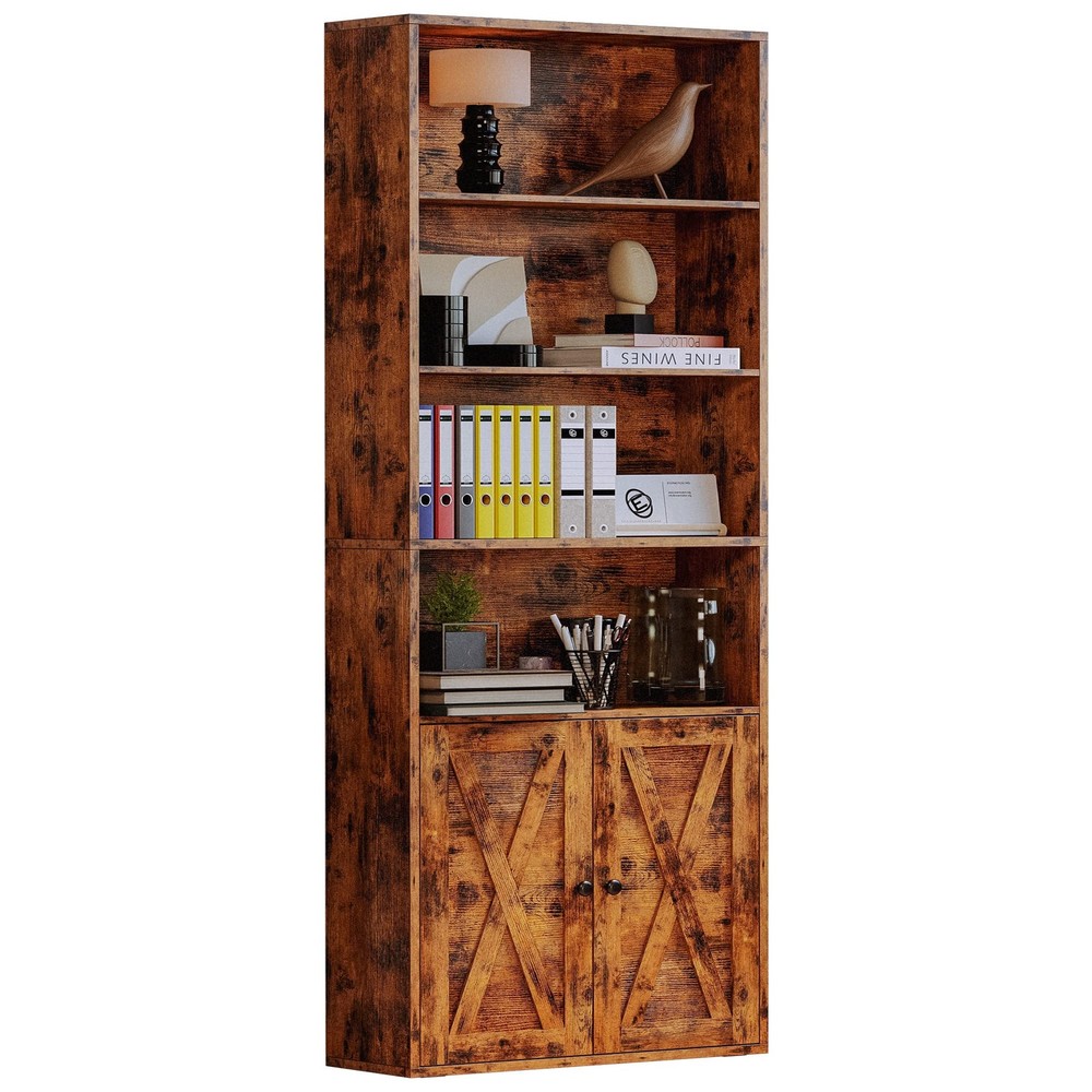 Industrial Bookshelves and Bookcases with Doors Floor Standing 6 Shelf Displa...