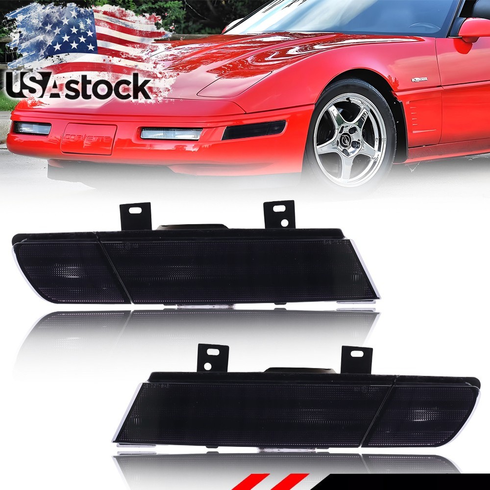Smoke Lens Front Corner Turn Signal Side Marker Lights For 1991-1996 Corvette C4